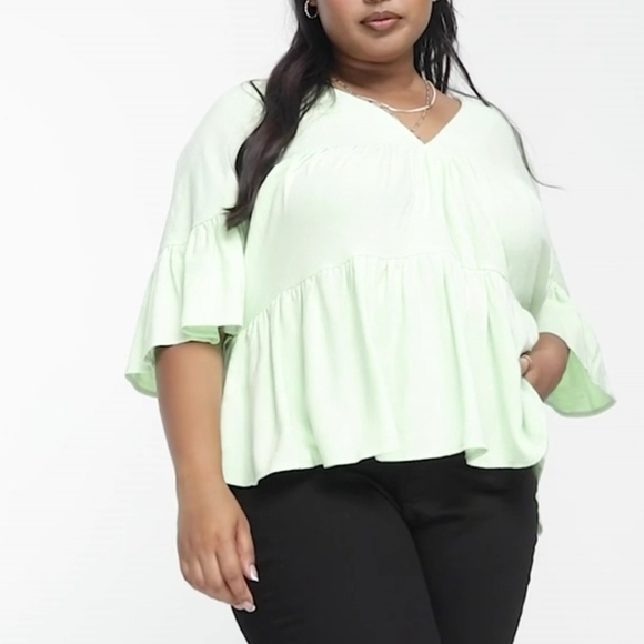 22 • Asos Curve • Tiered Smock Top With Frill Sleeve - Picture 8 of 10